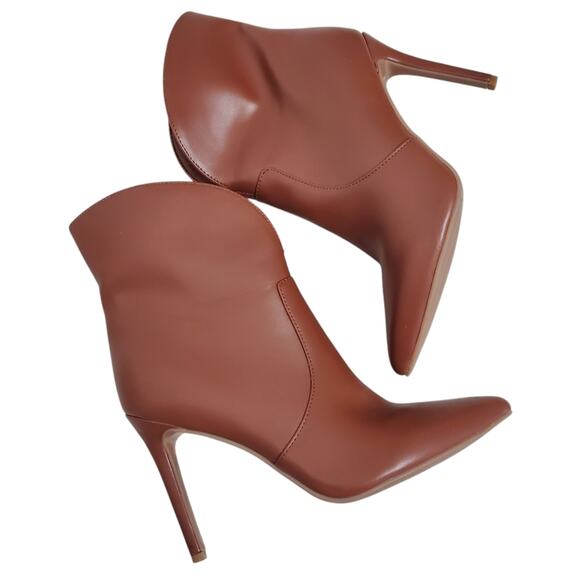 Nine West | NTune Cognac Brown Stiletto Heel Pointed Toe Ankle Booties - Picture 3 of 12